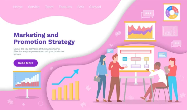 Modèle de page d'accueil de stratégie de marketing et de promotion. Concept pour agence de marketing numérique — Image vectorielle