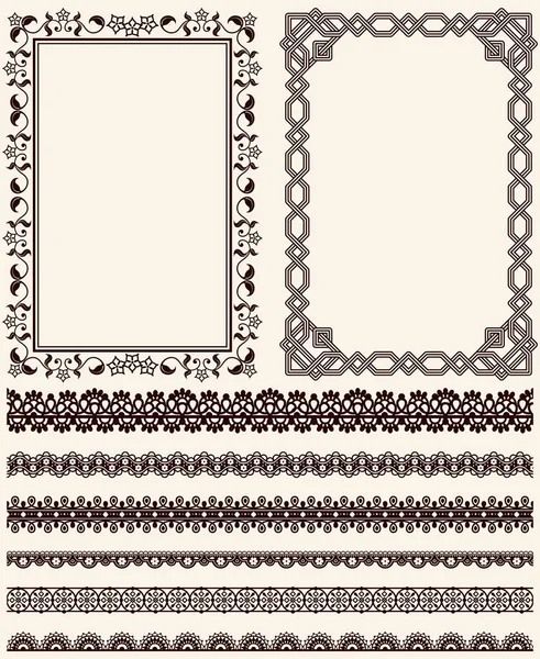 Set of wide lace ribbons and frames ornament in retro style. Pattern for creating style, vintage decor design — Stock Vector