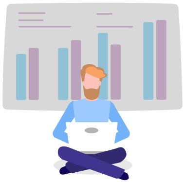 Çizelgeye yakın duran bir adam. İş adamı istatistiksel araştırmaların sunumunu yürütüyor