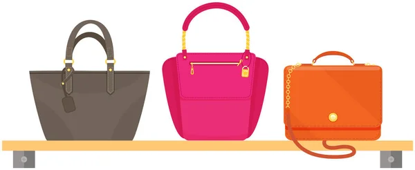 Set van vrouwen tas vector pictogram geïsoleerd op witte achtergrond, stijlvolle handtas, vrouwelijke accessoires — Stockvector