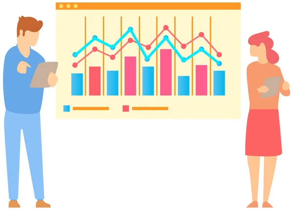 Le gestionnaire présente un rapport statistique. Analyse et planification concept d'entreprise — Image vectorielle