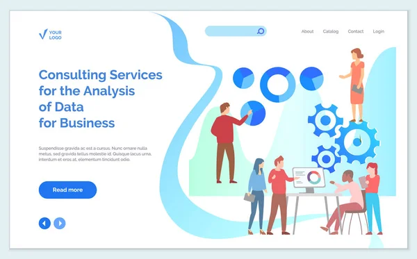 Consulting services for analysis of data for business landing page template. Business adviser team — 스톡 벡터