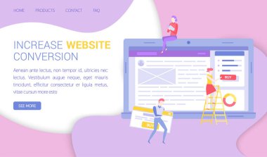 Seo optimizasyonu, web sitesi dönüştürme konseptini arttır. Meslektaşlar çevrimiçi alışveriş sitesinde çalışırlar