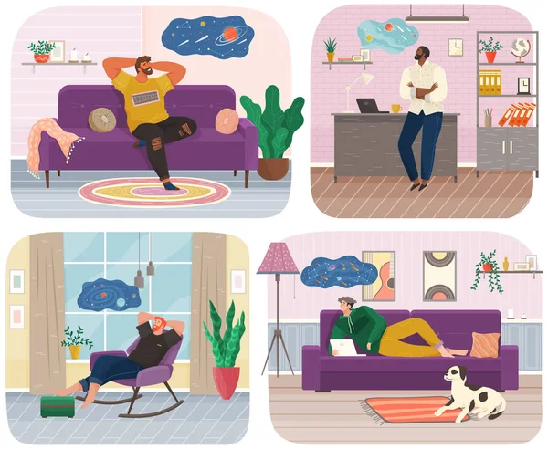 İnsanlar düşünüyor ya da karar veriyor, genç adam ve kadın bir şeyin hayalini kuruyor, hayal kuruyor.