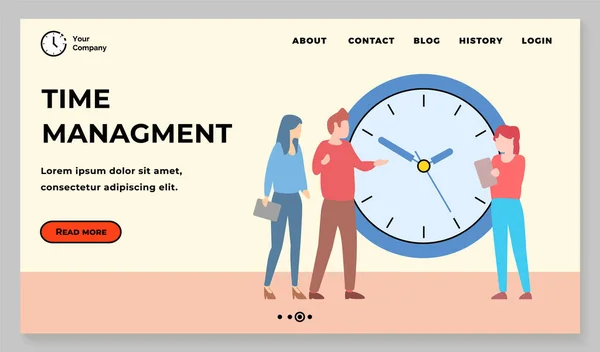 Διαχείριση χρόνου, ιστοσελίδα οργάνωσης ροής εργασίας. Οι άνθρωποι εργάζονται με το χρονοδιάγραμμα για την αντιμετώπιση της προθεσμίας — Διανυσματικό Αρχείο