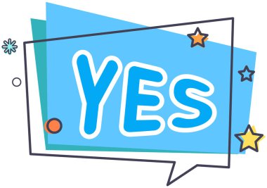 Evet, oylama, karar ve internet düğmesi. Doğru işaretin sembolü, konuşma kabarcığı etiketinde onaylandı