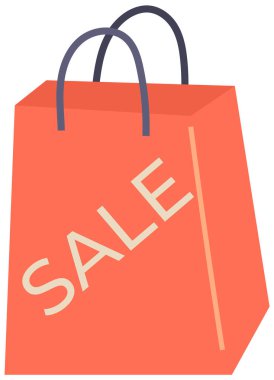 Boş bir kese kağıdı kutusu. Satış etiketli kırmızı paket, mağazadaki mallar için ambalaj