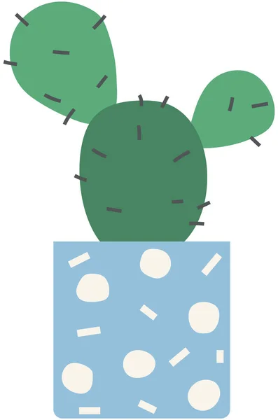 Kaktus i prickig blå kruka, dekoration för heminredning. Grön växt, inslag av ekodesign — Stock vektor
