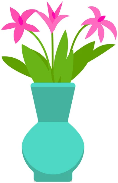 Cute romantic bouquet in vase. Beautiful spring pink flowers. House interior decoration element — стоковый вектор