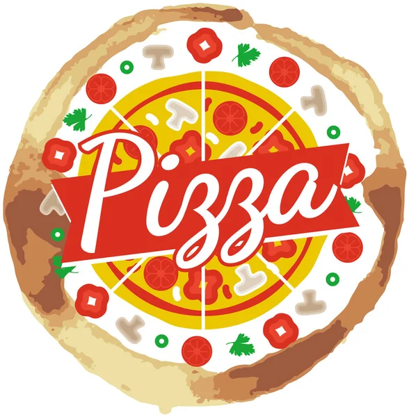 Modelo de logotipo de pizza, emblema para café, pizzaria. Cozinha italiana comida lettering rótulo design —  Vetores de Stock