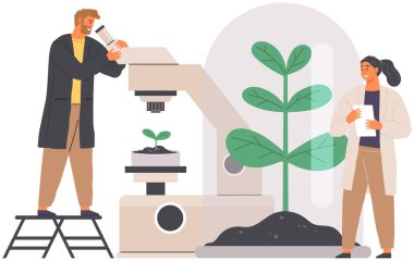 Biyolog bitki hücrelerini mikroskopla inceliyor. Laboratuvar ekipmanları ile biyolojik araştırma