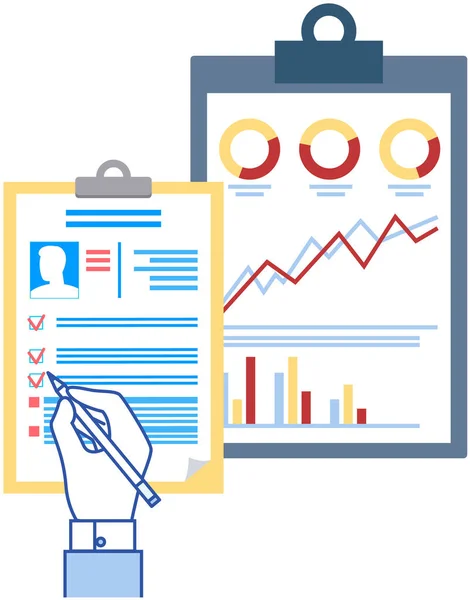 Grafici di mercato. Visualizzazione e analisi grafica delle informazioni. Indicatori e dati statistici — Vettoriale Stock