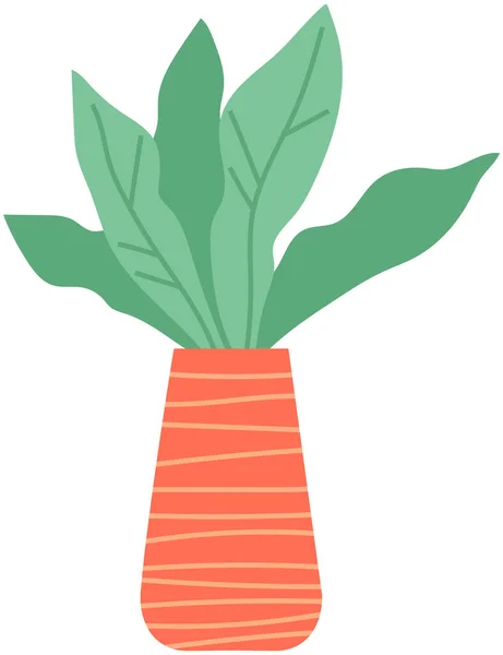 Dekorativní zelená rostlina s dlouhými listy v keramickém hrnci, květináč s květináčem. Domácí interiér závodu — Stockový vektor
