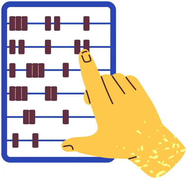 Accountant counts with wooden abacus, counter. Mechanical device for arithmetic calculations — стоковый вектор