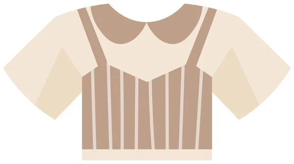 Element of wardrobe, beige t-shirt with stripes and collar. Outerwear or uniform for female employee — Vector de stock