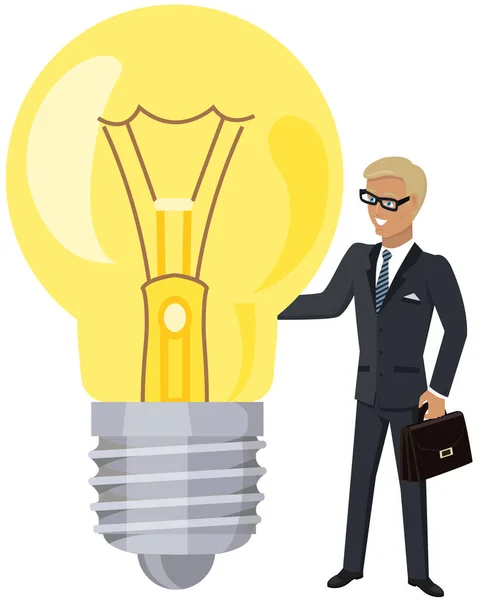 Businessman looking at light bulb, thinking about investment. Work with business creative plan — 스톡 벡터