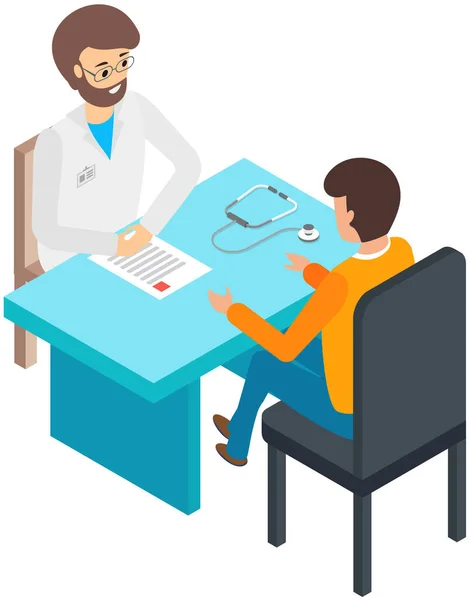 Man consulting with physician about health. Sick person communicates with therapist on consultation — 스톡 벡터