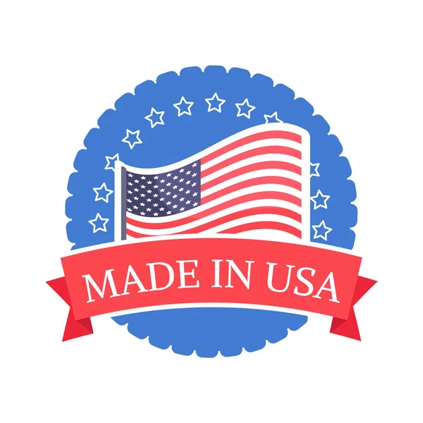 Made in USA Sticker with American Flag Round Stamp — стоковый вектор