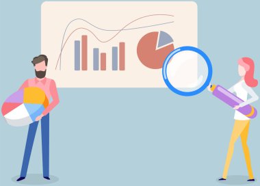 Müdür istatistiksel rapor analiz çizelgelerinin sunumunu yapıyor. Planlama işi. Proje yönetimi, mali raporlama ve strateji için takım çalışması danışmanlığı. Veri analizi araştırma istatistikleri