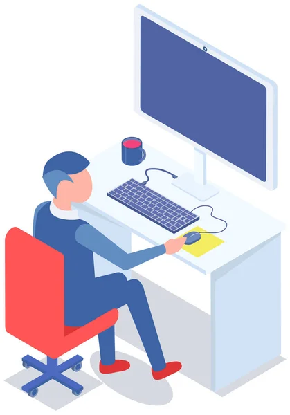 Businessman Entrepreneur Suit Working His Office Desk Man Sitting Laptop — Image vectorielle
