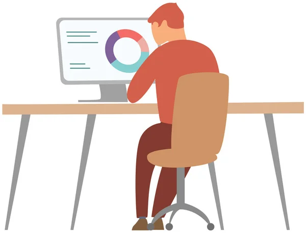 Businessman Entrepreneur Sitting Computer Office Desk Vector Illustration Man Works — Stock Vector