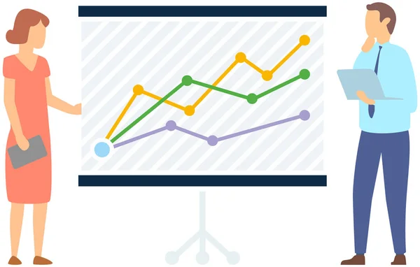 Menedżer Przedstawia Wykresy Analizy Statystycznej Biznes Planowania Doradztwo Zespołowe Zakresie — Wektor stockowy