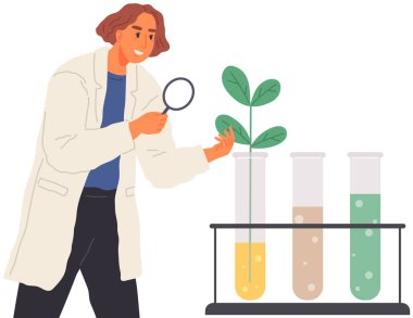 Bilim adamı biyolog ekipmanlarla laboratuvar analizi yapıyor. Eğitim, kimya, bilim fikri