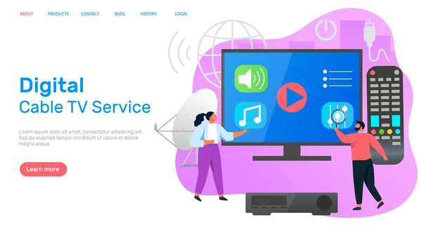 Digital cable TV service landing page template. Technology for transmitting television images — Image vectorielle