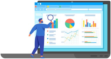Loupe 'un yanındaki adam yazılı belgede bilgi arıyor. Açılış başlatma simgesi