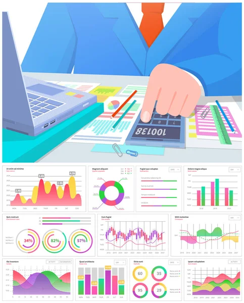 Market diagrams. Graphic information visualization and analysis. Statistical indicators and data — Stock Vector