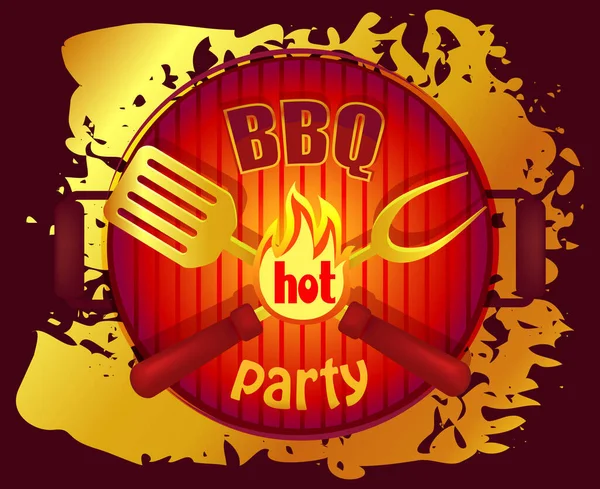 Modèle de logo de fête BBQ, emblème pour café. Lettrage alimentaire grillé. Barbecue, pique-nique avec étiquette de grill — Image vectorielle