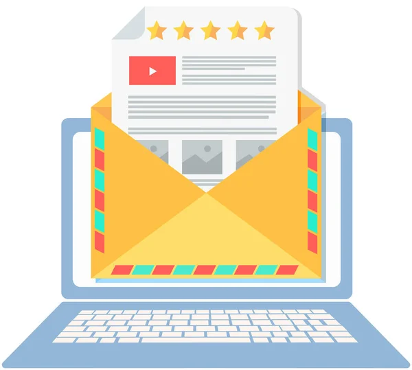 Εισερχόμενο email με γράμμα φακέλου στην οθόνη. Online υπηρεσία για συνομιλία και αποστολή μέσω Διαδικτύου — Διανυσματικό Αρχείο