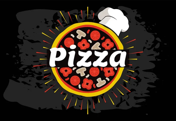 Šablona s logem pizzy, znak pro kavárnu, restauraci nebo donášku jídla. Italská kuchyně potravin reklamy — Stockový vektor