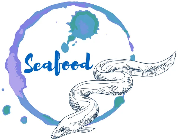 Seafood restaurant label design with different marine life. Fresh ocean food, emblem for cafe — Vector de stock