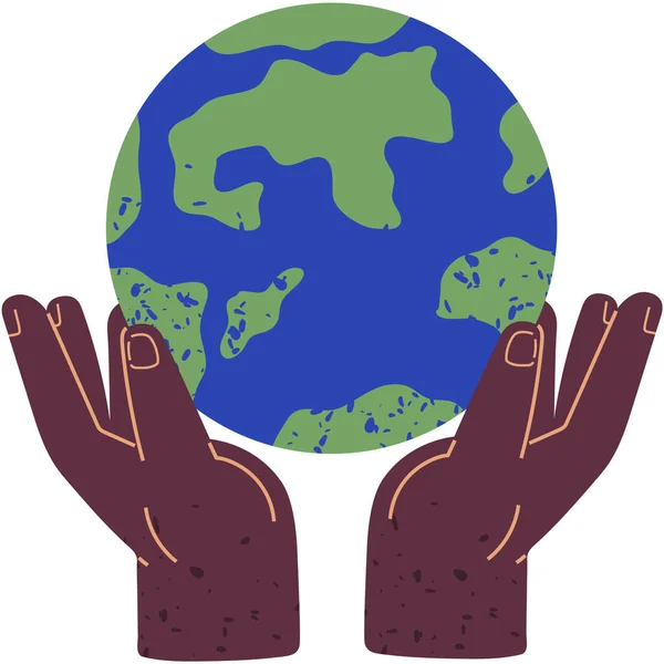 Symbole de la protection de la nature, de l'environnement et de l'écologie de la planète Terre. Globe entre les mains humaines — Image vectorielle