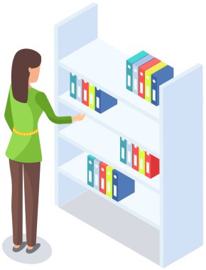 Kadın sekreter yanında belgelerle birlikte. İş kadını ya da öğrenci dosyasını belgelerle birlikte çıkarıyor