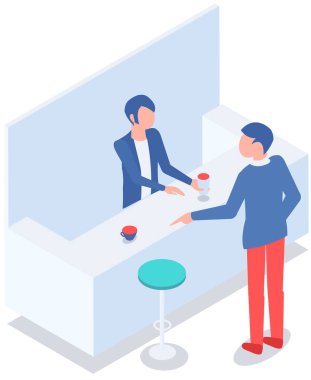 Adam barda içki ısmarlıyor. Barmen misafirler için kokteyl hazırlar, gece kulübünde dinlenir.