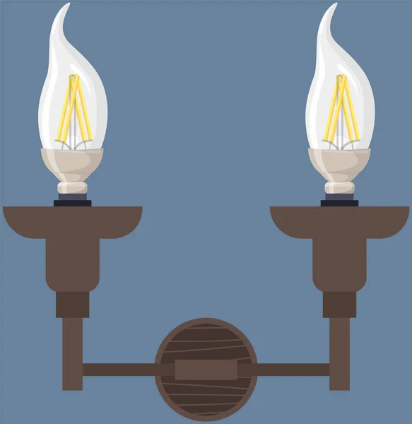 Electric LEDs or incandescent lamps in candle holder. Candlestick with light bulbs in shape of flame — стоковый вектор