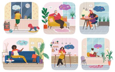 İnsanlar düşünüyor ya da karar veriyor, genç adam ve kadın bir şeyin hayalini kuruyor, hayal kuruyor.