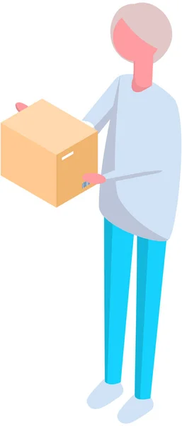 Funcionário da empresa de entrega dá ordem ao cliente. Homem está segurando caixa de papelão em suas mãos — Vetor de Stock