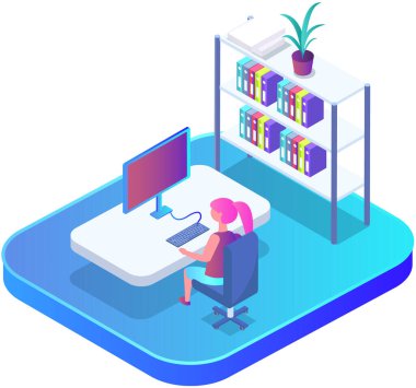 Office workplace. Business woman with laptop and documents. Employee working from home, remote job