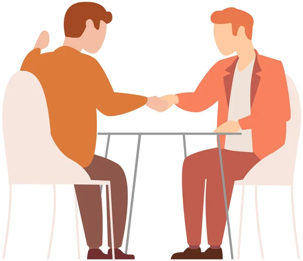 Partners shaking hands after signing contract, agreement, deal. People have working meeting — Stock Vector