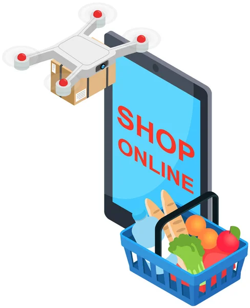 Modern technologies mobile online shopping, e-commerce, express shipping. Delivery service — Archivo Imágenes Vectoriales