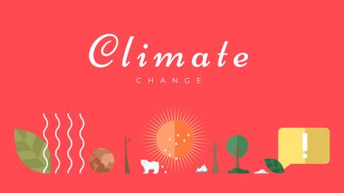 İklim değişikliği vektör şablonu. Kuzey Kutbu, eriyen buzullar, buz üstünde kutup ayısı