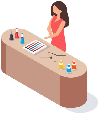 Makyaj aletleri seti olan masa. Mod veya aktris yüzü için dekoratif kozmetik