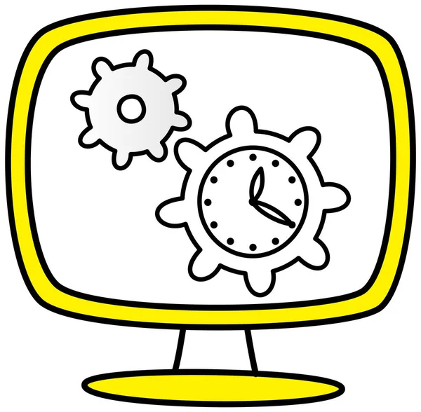 時間管理、ソフトウェアまたはメンテナンス、技術設定のシンボルとして時計とギア — ストックベクタ