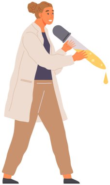 Bilim adamı, ayırıcı ve katalizörle laboratuvar analizi yapıyor. Eğitim, kimya, bilim fikri