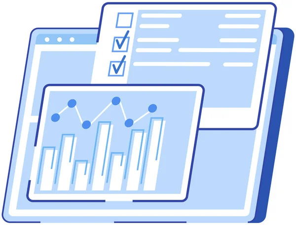 Concetto di statistica della ricerca sull'analisi dei dati. Strategia, sviluppo delle imprese. Risultati della ricerca statistica sulle imprese — Vettoriale Stock