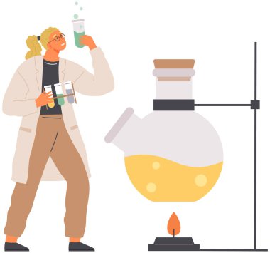 Bilim adamı ekipmanlarla laboratuvar analizi yapıyor. Kimyager bilimsel deney yapıyor.