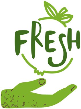 Yazılı, yeşil harfli, elma tabelasından yeni çıkmış. İnsan elinin üstündeki yazıtlar.